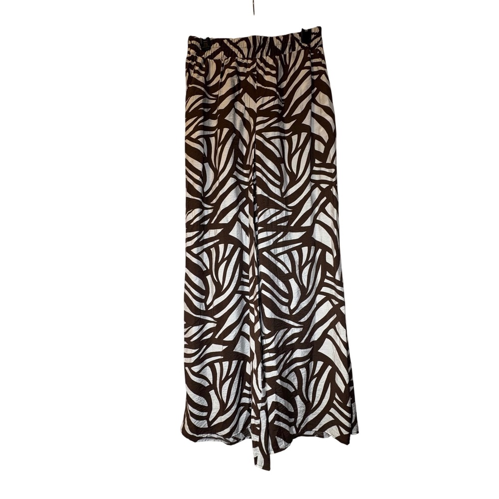 Final Touch NWT Womens Wide Leg Pants Brown White Abstract Zebra Print - Size M
